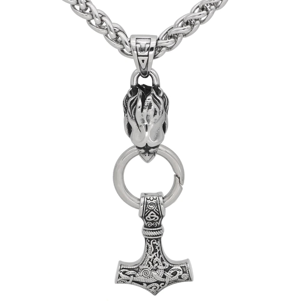Vikings Raven's Head Mjolnir Stainless Steel Necklace | Pendant and Necklaces | Wiccan Center