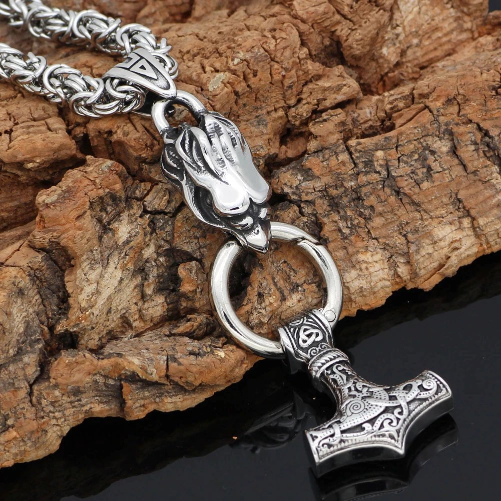 Vikings Raven's Head Mjolnir Stainless Steel Necklace | Pendant and Necklaces | Wiccan Center