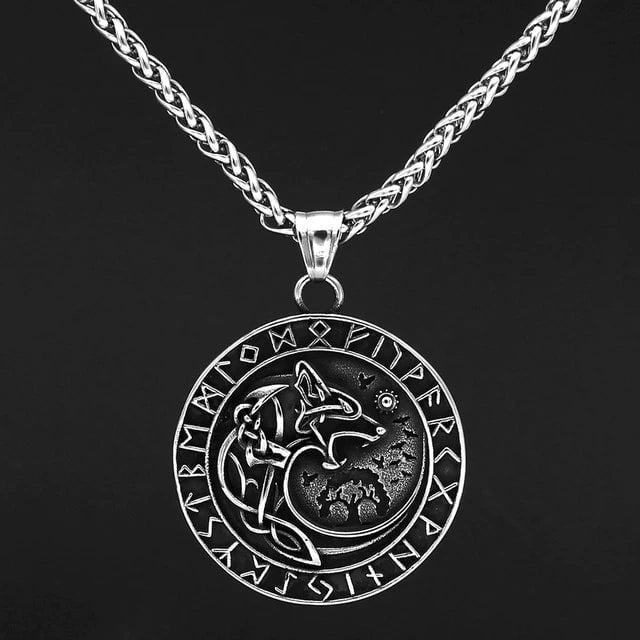 Vikings Wolf and Runes Stainless Steel Necklace | Pendant and Necklaces | Wiccan Center