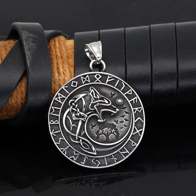 Vikings Wolf and Runes Stainless Steel Necklace | Pendant and Necklaces | Wiccan Center