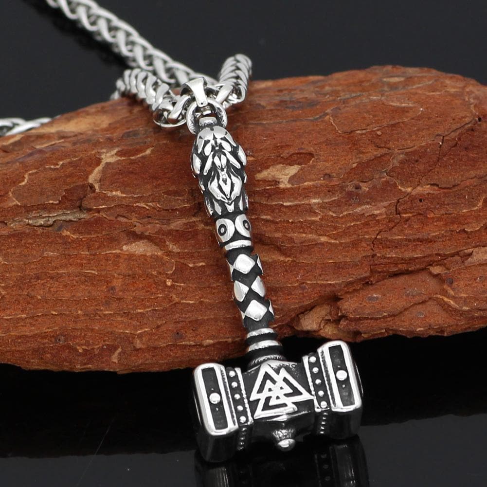 Vikings Valknut Thor Hammer Stainless Steel Necklace | Pendants & Necklaces | Wiccan Center