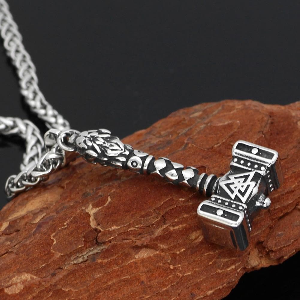 Vikings Valknut Thor Hammer Stainless Steel Necklace | Pendants & Necklaces | Wiccan Center