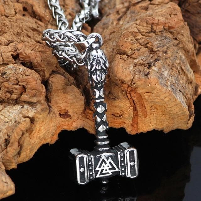 Vikings Valknut Thor Hammer Stainless Steel Necklace | Pendants & Necklaces | Wiccan Center