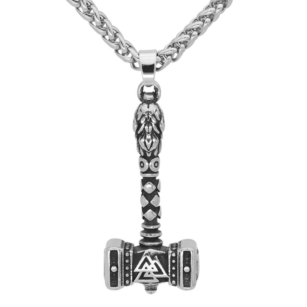 Vikings Valknut Thor Hammer Stainless Steel Necklace | Pendants & Necklaces | Wiccan Center
