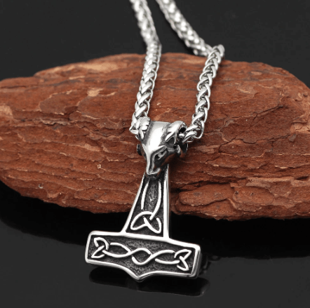 Vikings Mjolnir with Goat Skull Pendant Necklace | Pendant and Necklace | Wiccan Center