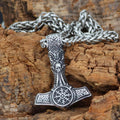 Vikings Skull Mjolnir Stainless Steel Necklace | Pendants & Necklaces | Wiccan Center