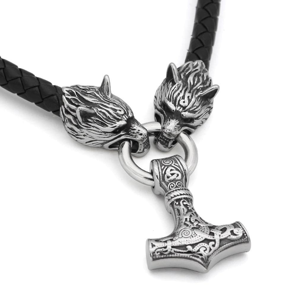 Vikings Wolf Mjolnir Stainless Steel Bracelet | Pendants & Necklaces | Wiccan Center
