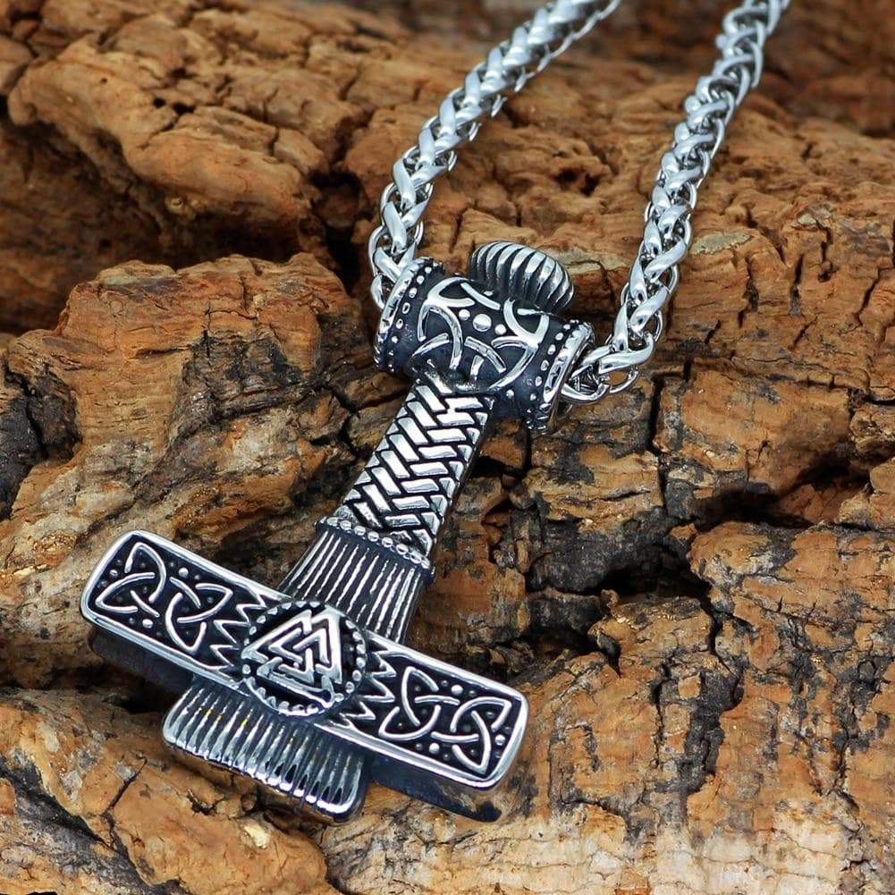 Viking Mjolnir Valknut Stainless Steel Necklace | Pendant Necklaces | Wiccan Center