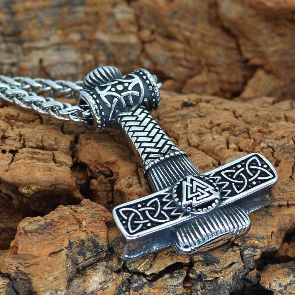 Viking Mjolnir Valknut Stainless Steel Necklace | Pendant Necklaces | Wiccan Center