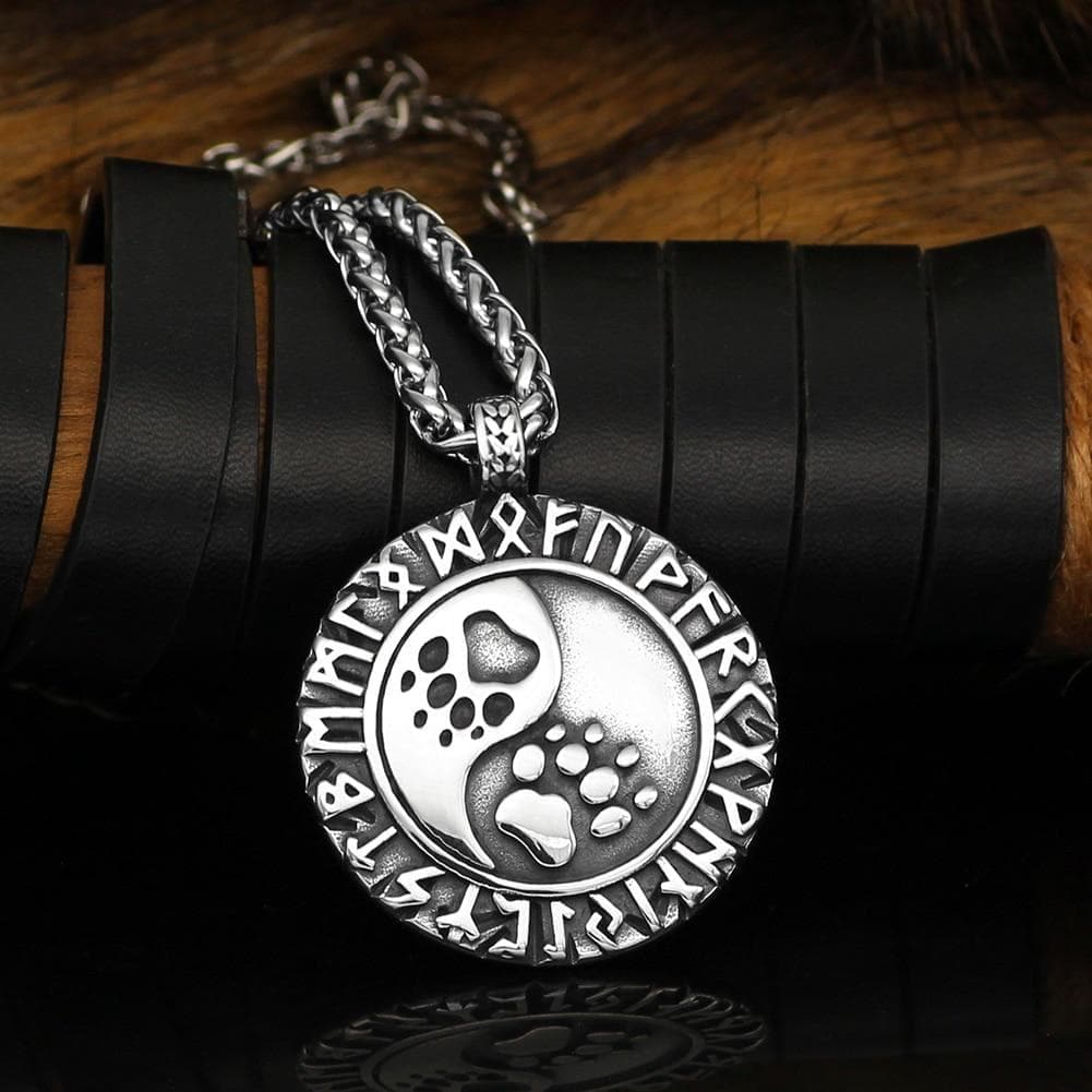 Vikings Runes Bear Paw Stainless Steel Necklace | Necklaces | Wiccan Center
