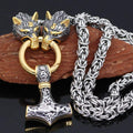Vikings Wolf Head Mjolnir Stainless Steel Necklace | Pendants & Necklaces | Wiccan Center