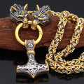 Vikings Wolf Head Mjolnir Byzantine Chain with Stainless Steel Necklace | Pendants & Necklaces | Wiccan Center