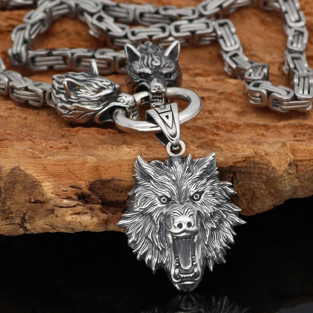 Vikings Geri & Freki Fenrir's Head Stainless Steel Necklace | Pendants & Necklaces | Wiccan Center