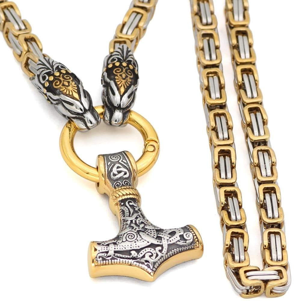 Vikings Snake Mjolnir Stainless Steel King Chain Necklace | Pendants & Necklaces | Wiccan Center