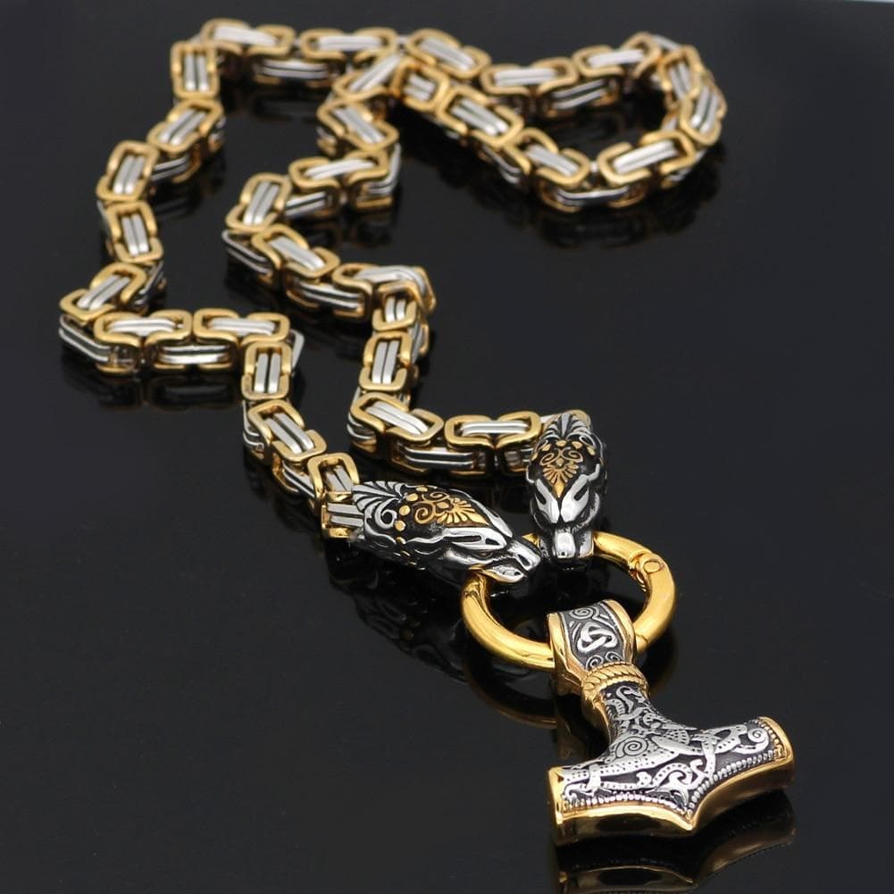 Vikings Snake Mjolnir Stainless Steel King Chain Necklace | Pendants & Necklaces | Wiccan Center