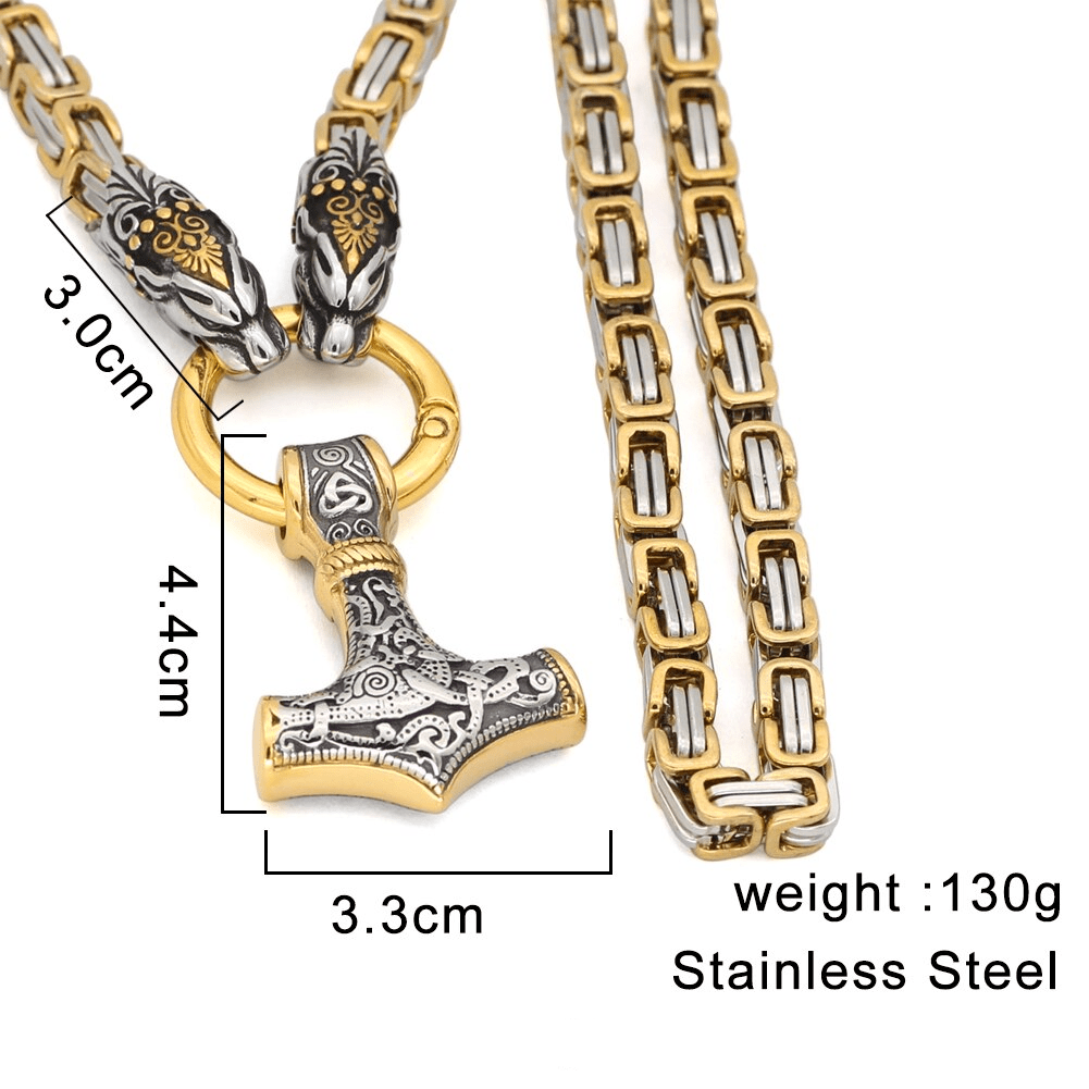Vikings Snake Mjolnir Stainless Steel King Chain Necklace | Pendants & Necklaces | Wiccan Center