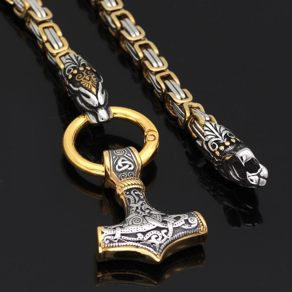 Vikings Snake Mjolnir Stainless Steel King Chain Necklace | Pendants & Necklaces | Wiccan Center