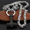 Vikings Wolf Mjolnir Stainless Steel King Chain Necklace | Pendants & Necklaces | Wiccan Center