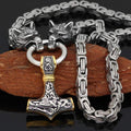 Vikings Wolf Mjolnir Stainless Steel King Chain Necklace | Pendants & Necklaces | Wiccan Center