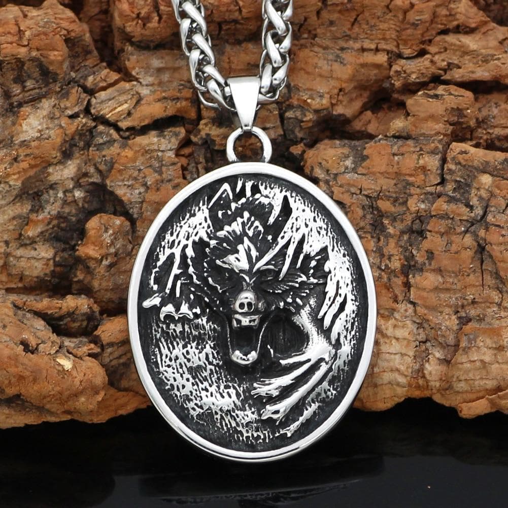 Viking Nordic Wolf - Fenrir Stainless Steel Oval Pendant and Necklace | Pendants & Necklaces | Wiccan Center