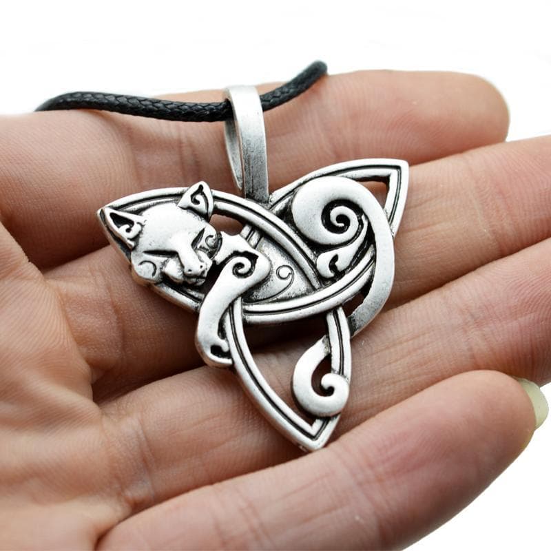 Ancient Treasures' Celtic Cat on Triquetra Stainless Steel Necklace | Pendants & Necklaces | Wiccan Center