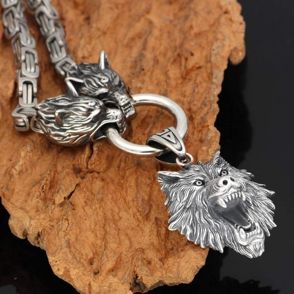 Vikings Geri & Freki Fenrir's Head Stainless Steel Necklace | Pendants & Necklaces | Wiccan Center