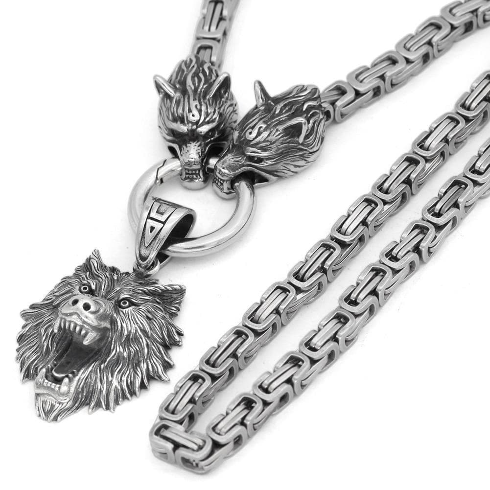 Vikings Geri & Freki Fenrir's Head Stainless Steel Necklace | Pendants & Necklaces | Wiccan Center
