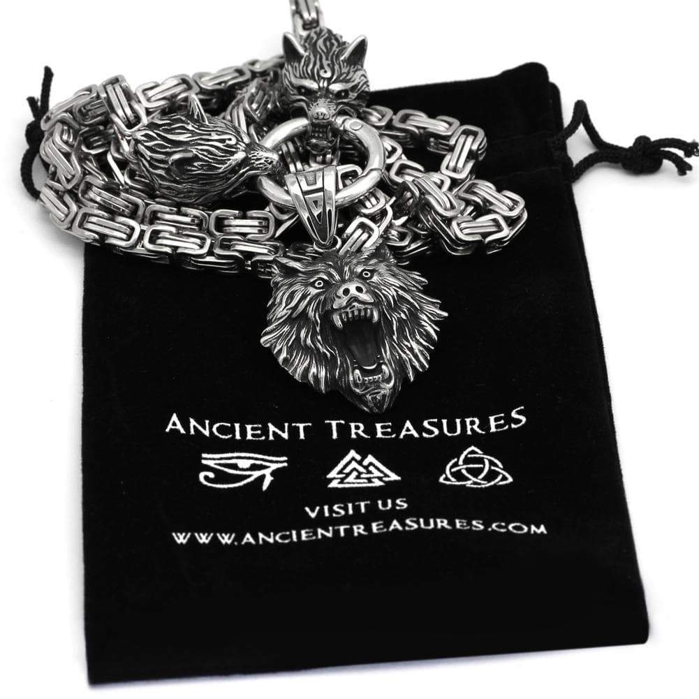 Vikings Geri & Freki Fenrir's Head Stainless Steel Necklace | Pendants & Necklaces | Wiccan Center