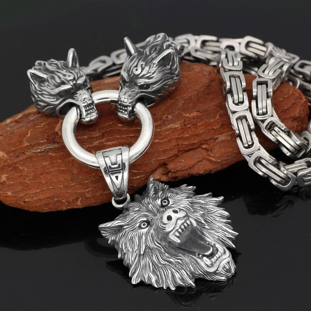 Vikings Geri & Freki Fenrir's Head Stainless Steel Necklace | Pendants & Necklaces | Wiccan Center