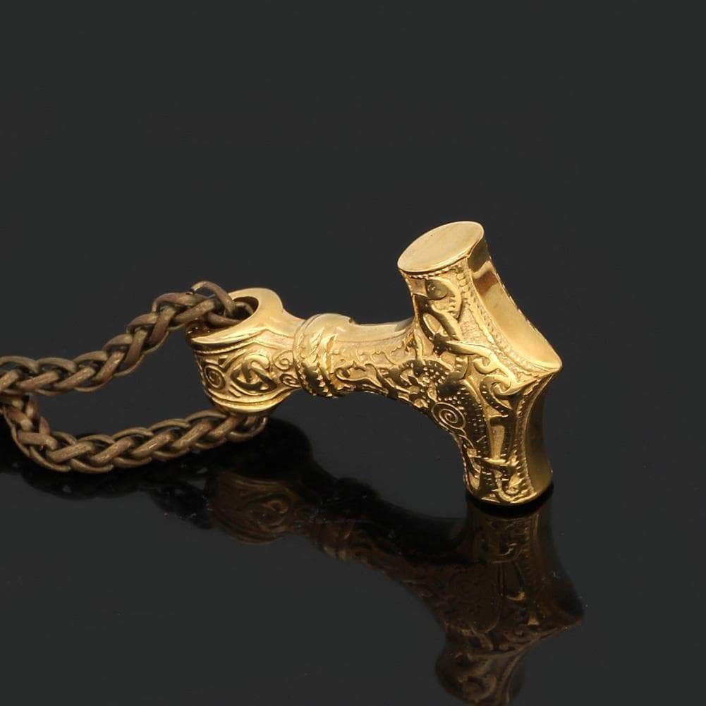 Vikings Golden Mjolnir Stainless Steel Necklace | Pendants & Necklaces | Wiccan Center