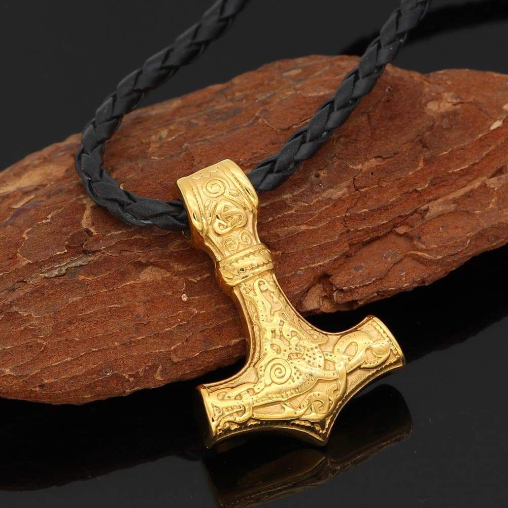 Vikings Golden Mjolnir Stainless Steel Necklace | Pendants & Necklaces | Wiccan Center
