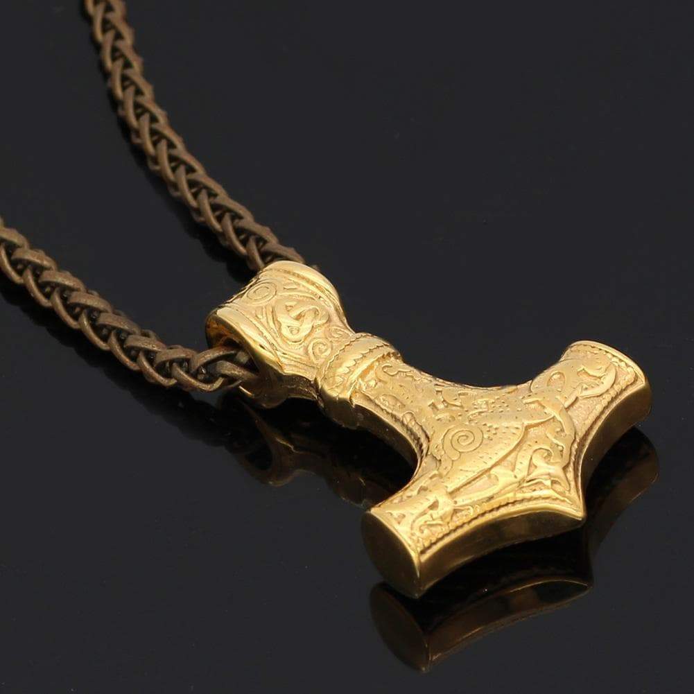 Vikings Golden Mjolnir Stainless Steel Necklace | Pendants & Necklaces | Wiccan Center