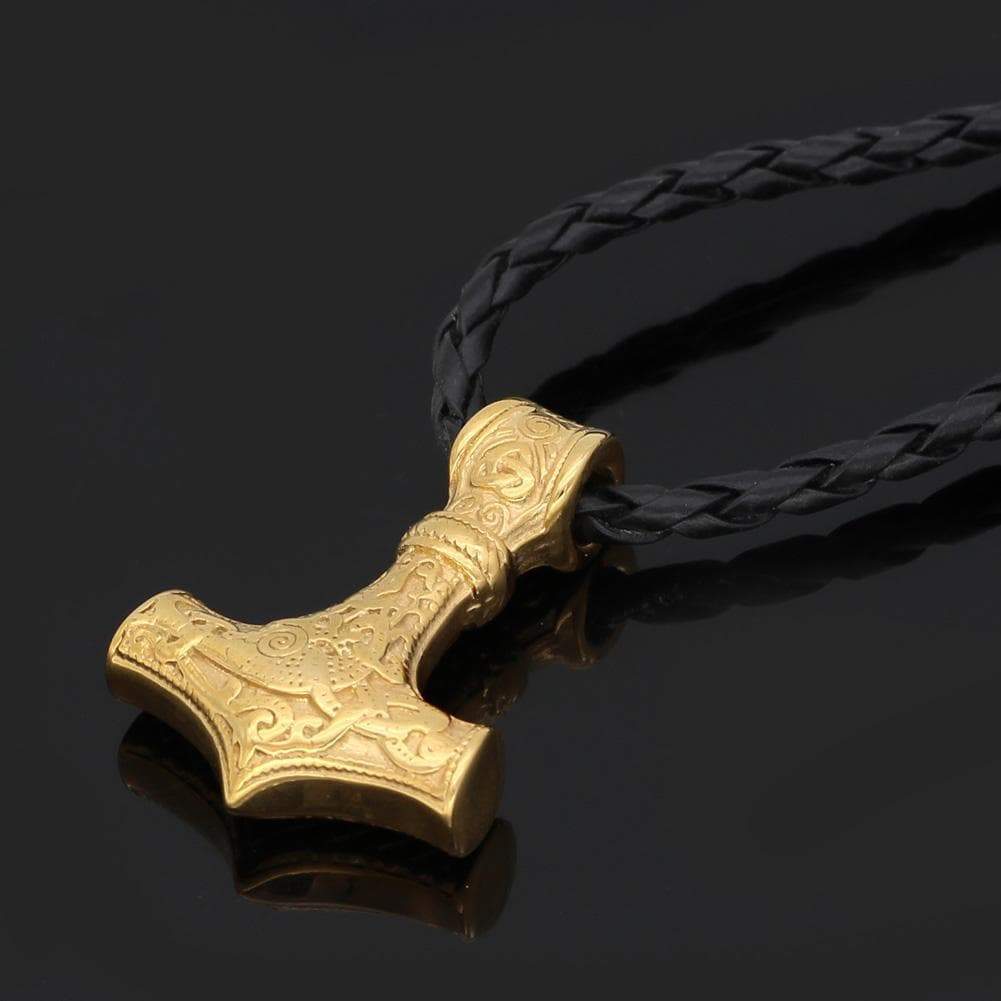 Vikings Golden Mjolnir Stainless Steel Necklace | Pendants & Necklaces | Wiccan Center