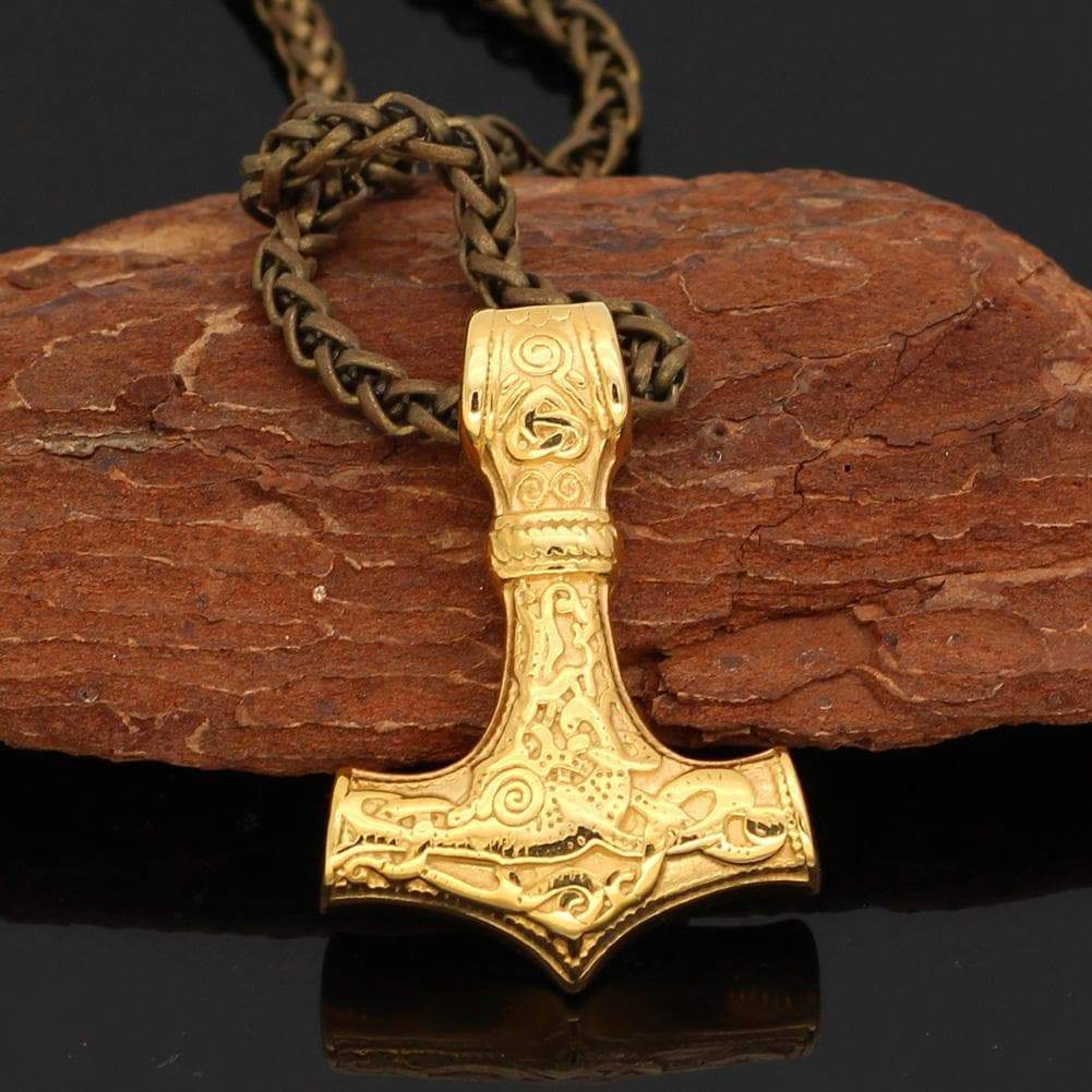 Vikings Golden Mjolnir Stainless Steel Necklace | Pendants & Necklaces | Wiccan Center