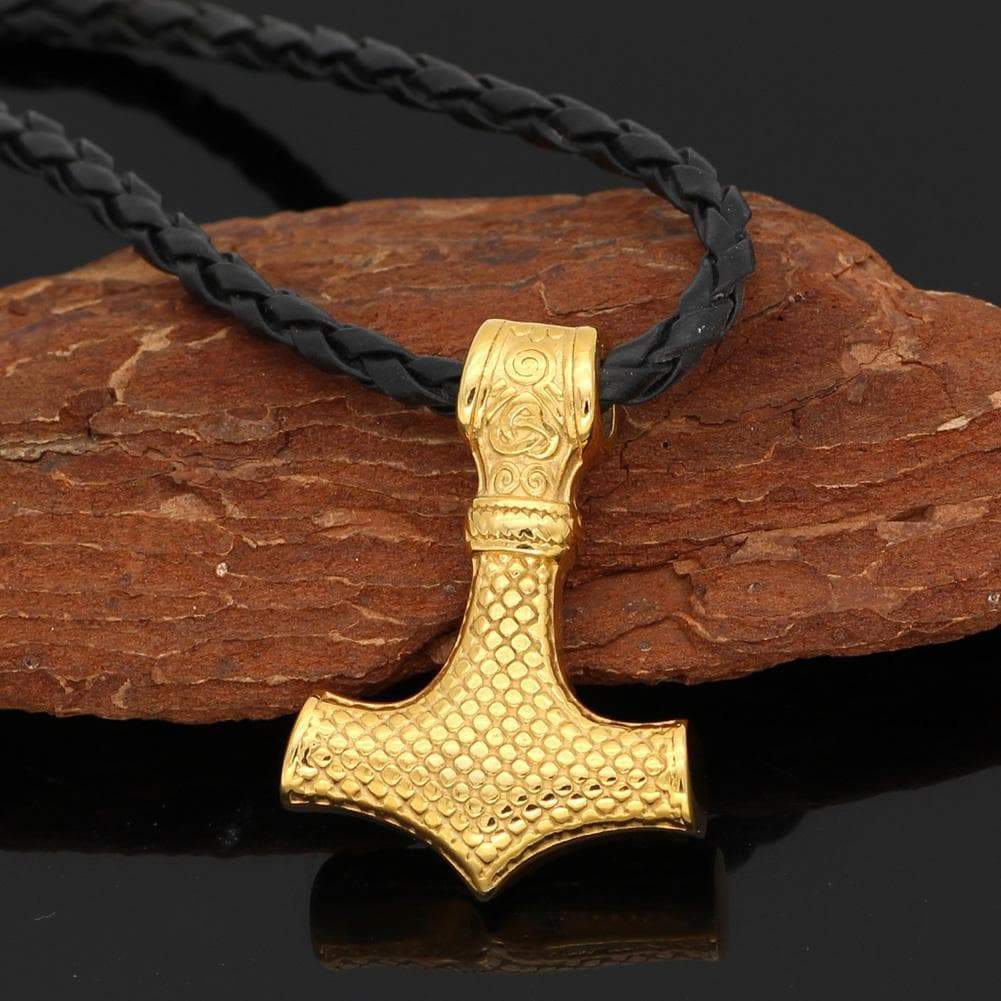 Vikings Golden Mjolnir Stainless Steel Necklace | Pendants & Necklaces | Wiccan Center