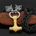 Vikings Wolf Head Mjolnir King Chain Stainless Steel Necklace | Pendants & Necklaces | Wiccan Center