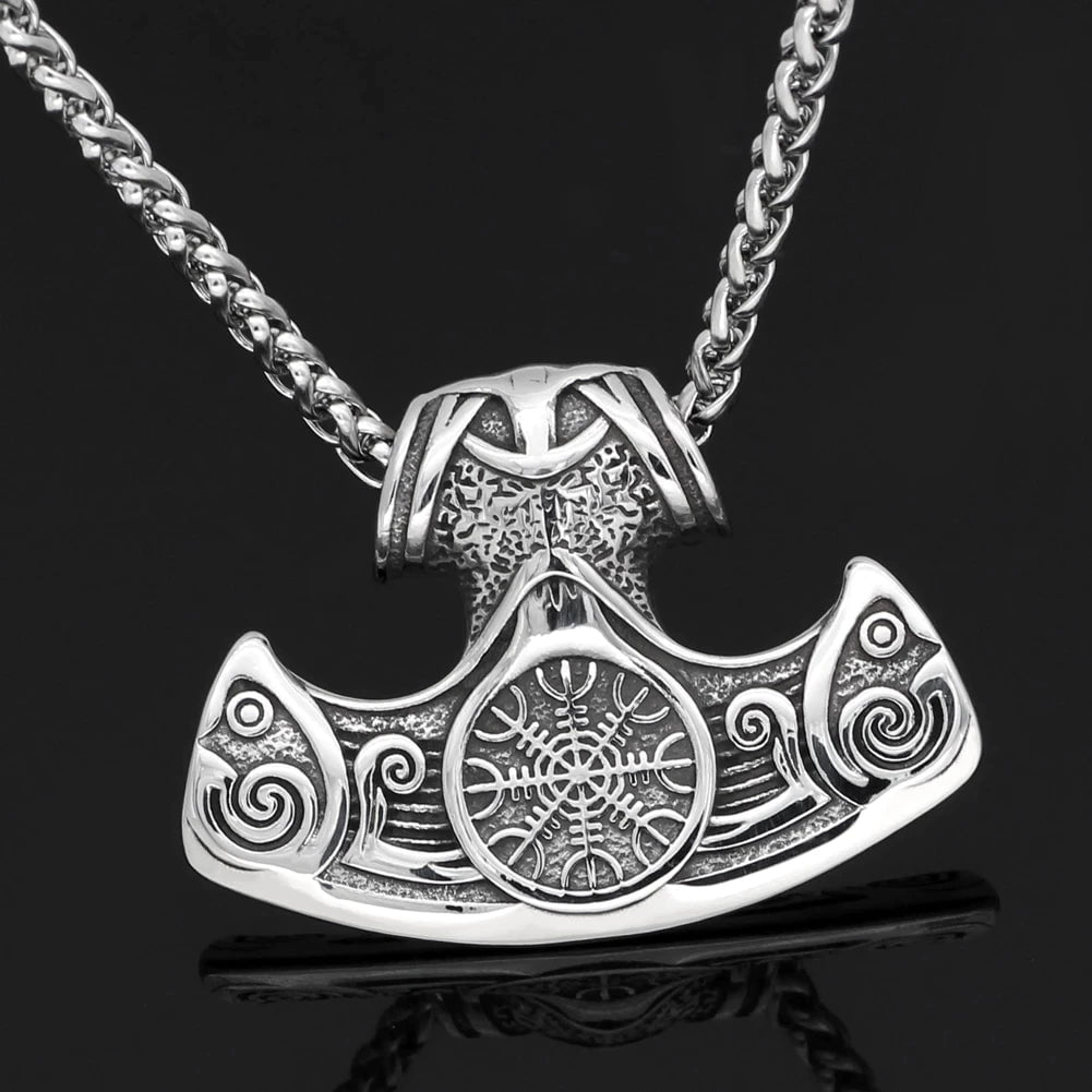 Vikings Axe and Helm of Awe Stainless Steel Necklace | Pendants & Necklaces | Wiccan Center