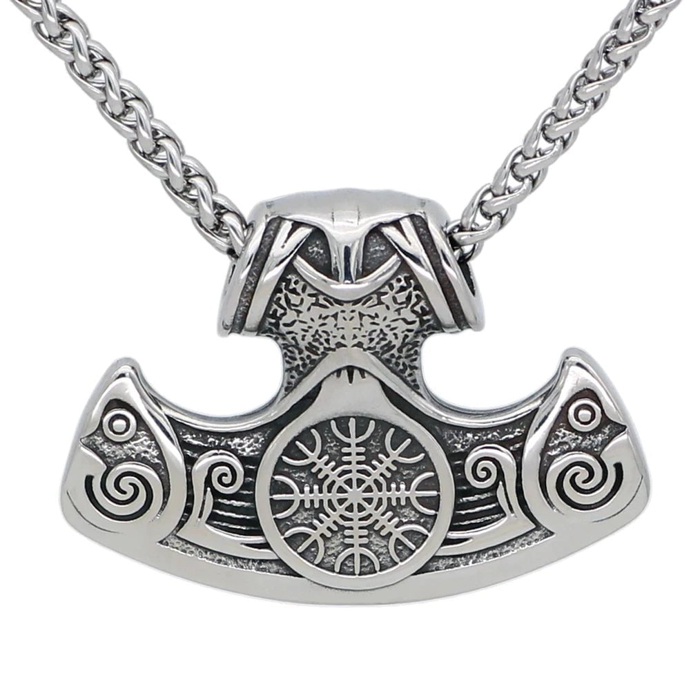 Vikings Axe and Helm of Awe Stainless Steel Necklace | Pendants & Necklaces | Wiccan Center