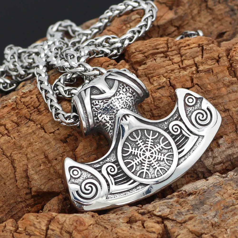 Vikings Axe and Helm of Awe Stainless Steel Necklace | Pendants & Necklaces | Wiccan Center