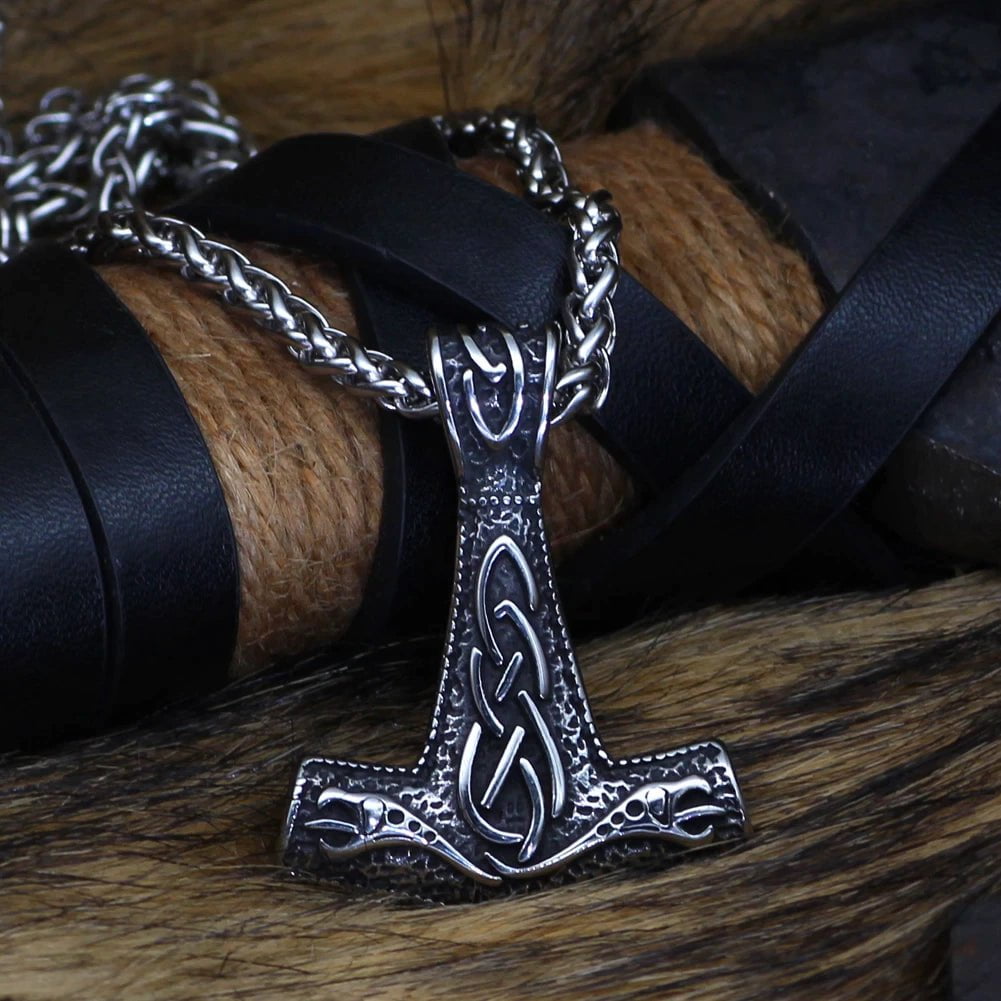 Vikings Mjolnir Dragon Stainless Steel Necklace | Pendants & Necklaces | Wiccan Center