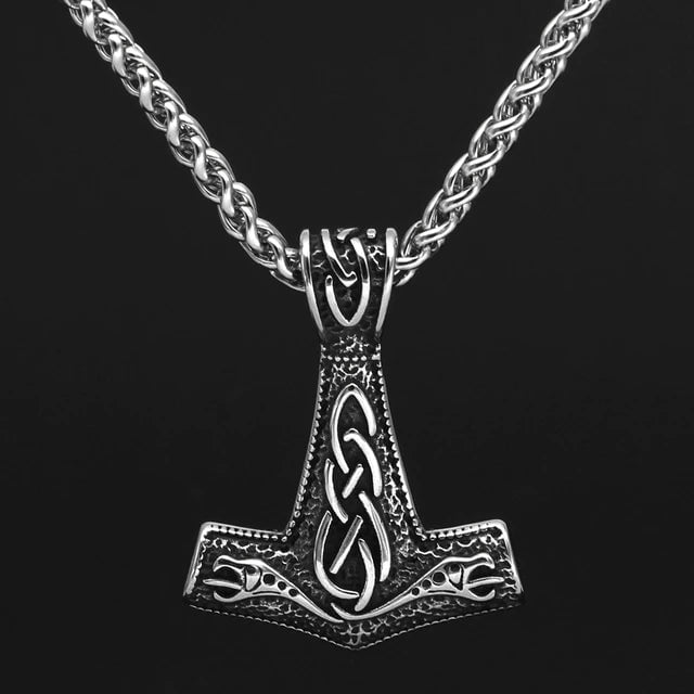 Vikings Mjolnir Dragon Stainless Steel Necklace | Pendants & Necklaces | Wiccan Center