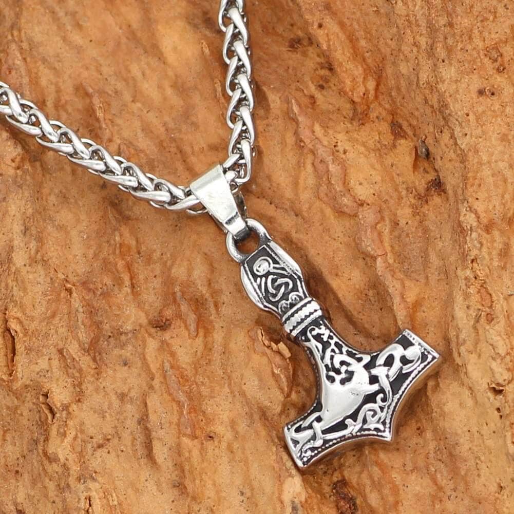 Vikings Mjolnir Ignuz Rune Stainless Steel Necklace | Pendants & Necklaces | Wiccan Center