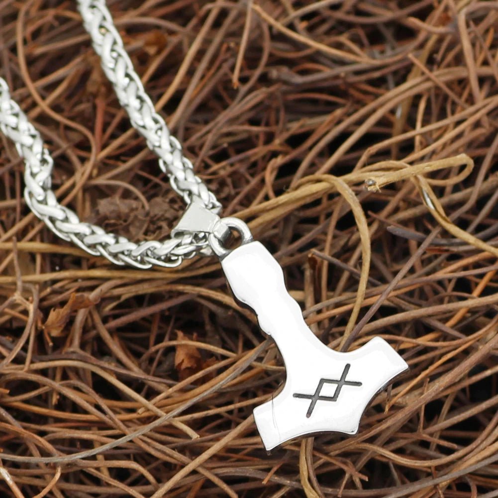 Vikings Mjolnir Ignuz Rune Stainless Steel Necklace | Pendants & Necklaces | Wiccan Center