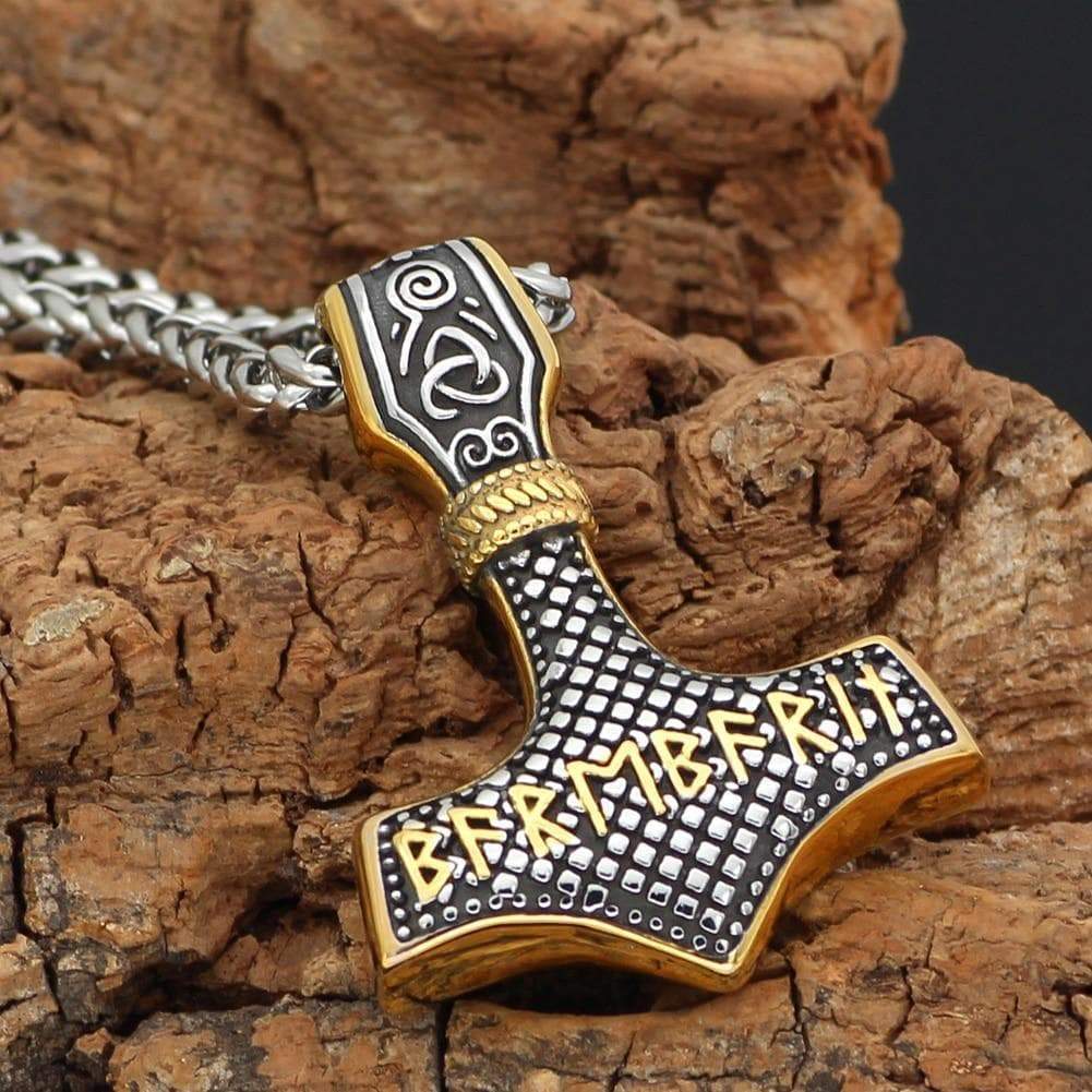 Vikings Mjolnir with Runic Alphabet & Viking Symbols Pendant & Necklace | Pendants & Necklaces | Wiccan Center