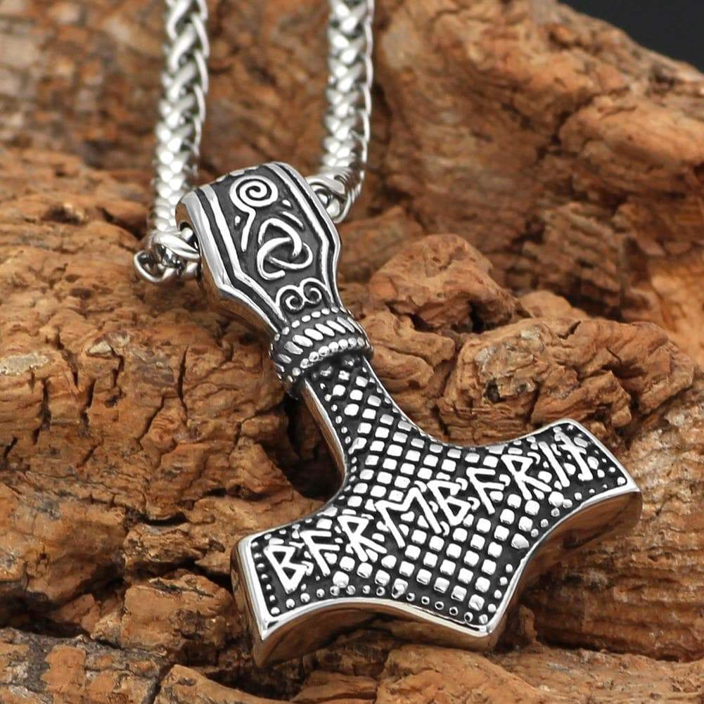 Vikings Mjolnir with Runic Alphabet & Viking Symbols Pendant & Necklace | Pendants & Necklaces | Wiccan Center