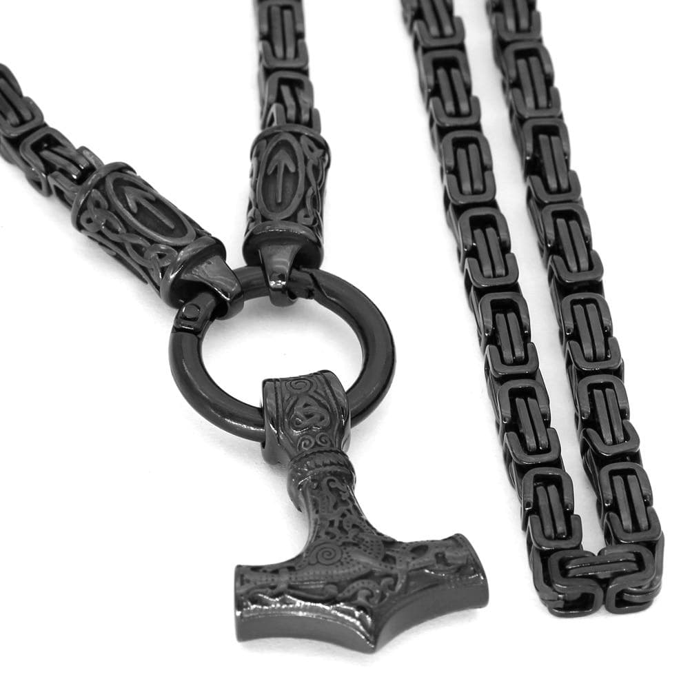 Vikings Skane Thor's Hammer Pendant with Runic King Chain | Pendants & Necklaces | Wiccan Center