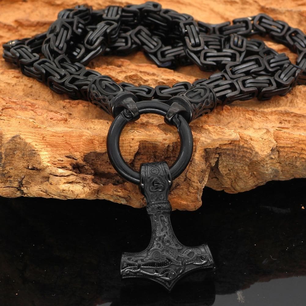 Vikings Skane Thor's Hammer Pendant with Runic King Chain | Pendants & Necklaces | Wiccan Center