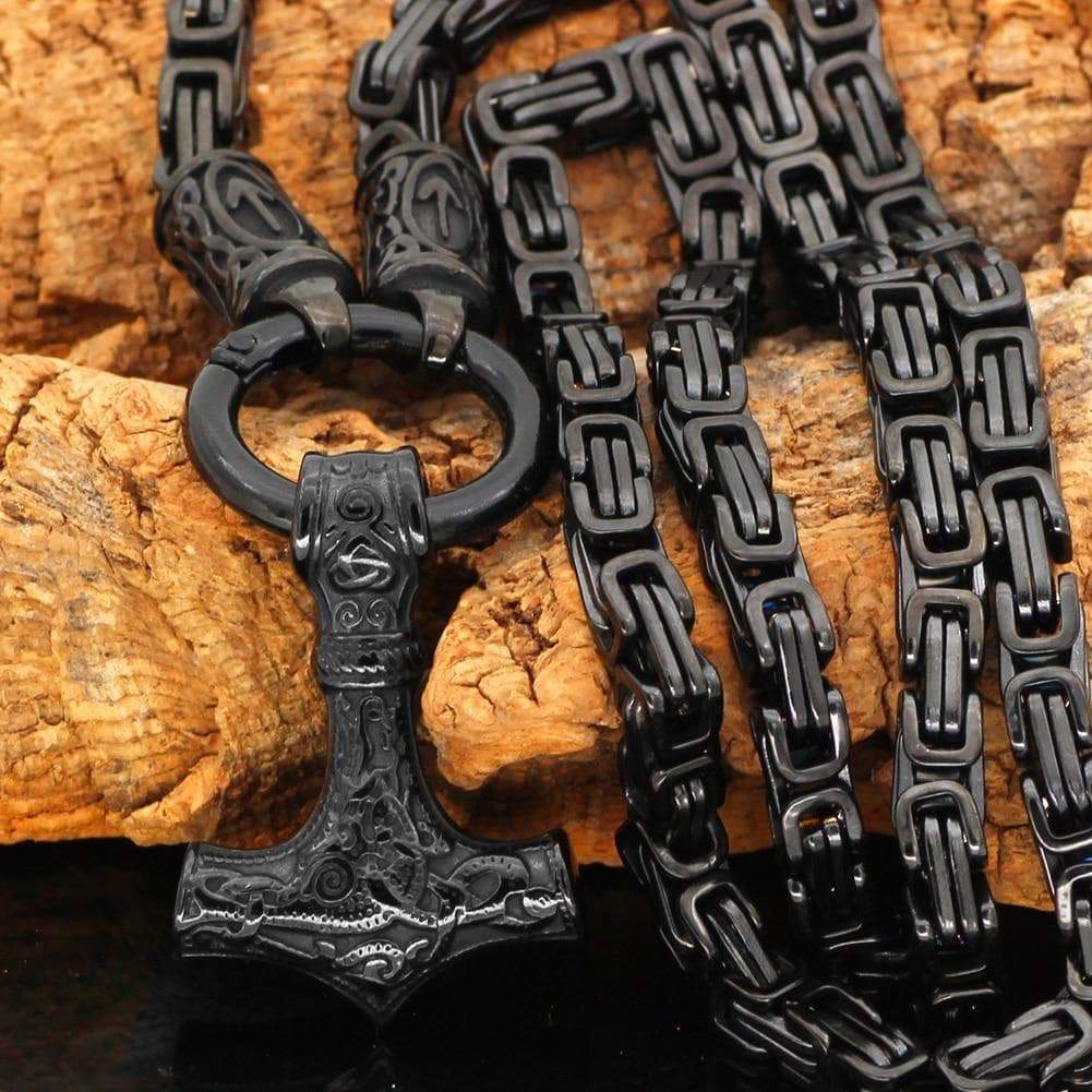 Vikings Skane Thor's Hammer Pendant with Runic King Chain | Pendants & Necklaces | Wiccan Center
