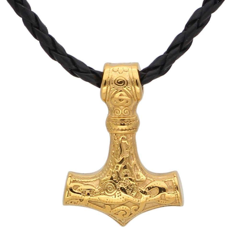 Vikings Golden Mjolnir Stainless Steel Necklace | Pendants & Necklaces | Wiccan Center