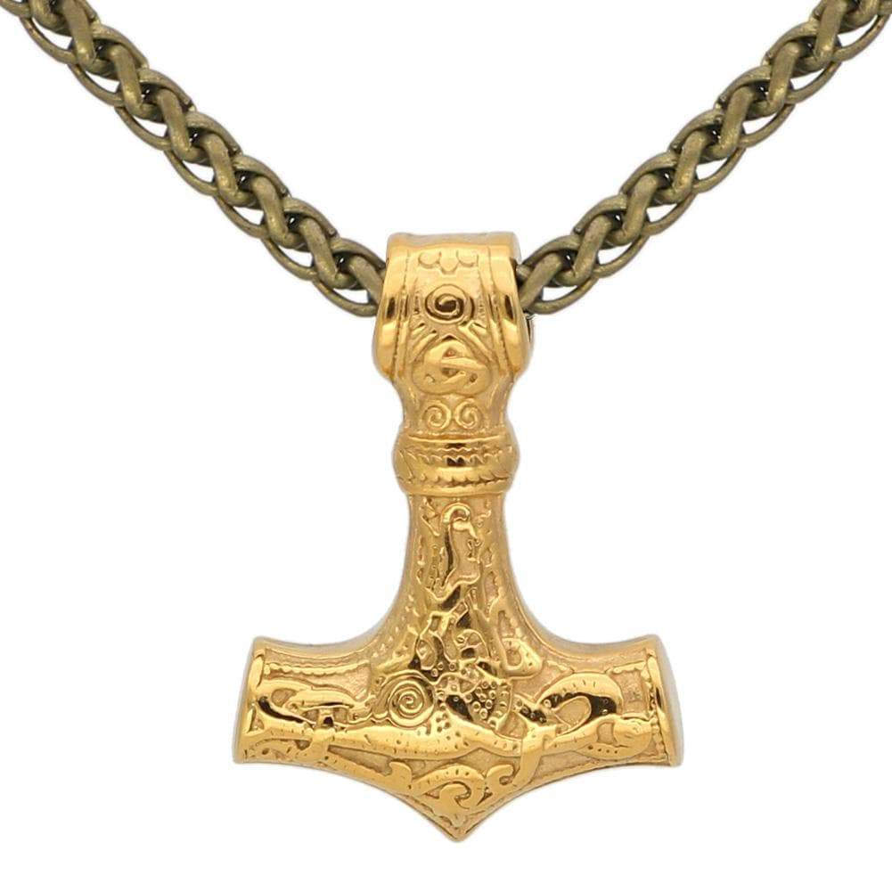 Vikings Golden Mjolnir Stainless Steel Necklace | Pendants & Necklaces | Wiccan Center